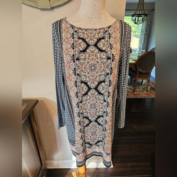 J. Jill •Size Medium• Damask Tunic Blouse Paisley Floral Print Long Sleeve - Picture 1 of 8